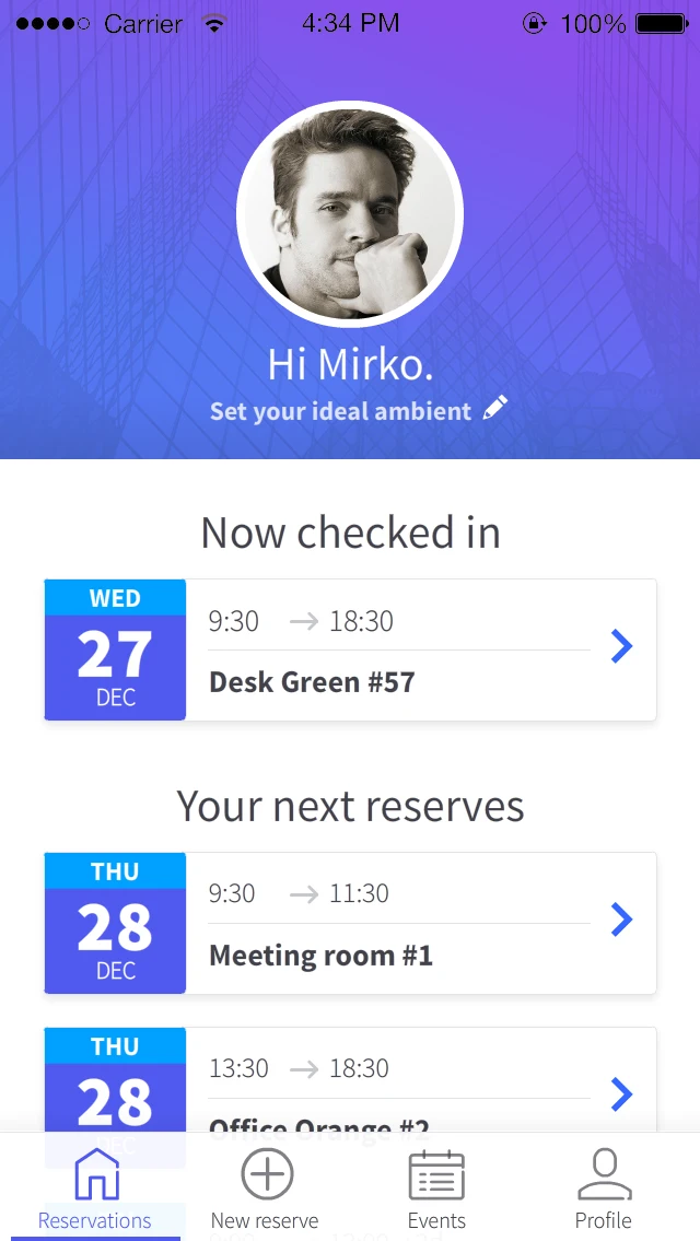 One4Work App - UI/UX design - managing smart building